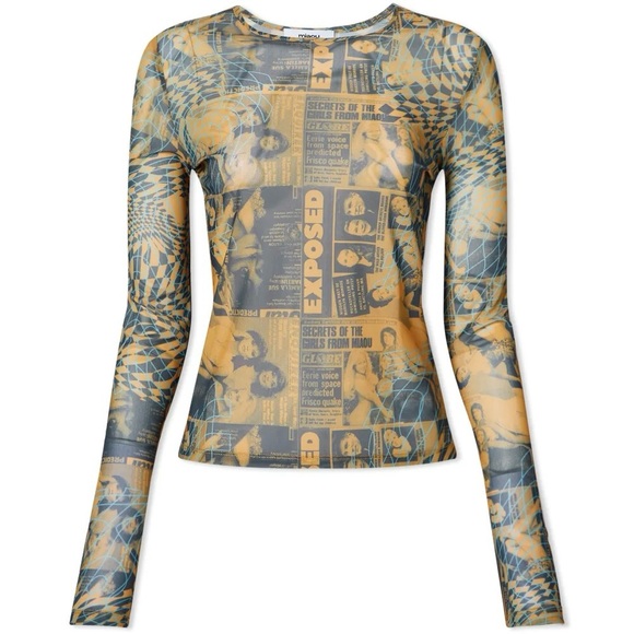 NWT Miaou Long Sleeve Tee Shirt in Mesh Wanted Print - Picture 2 of 16